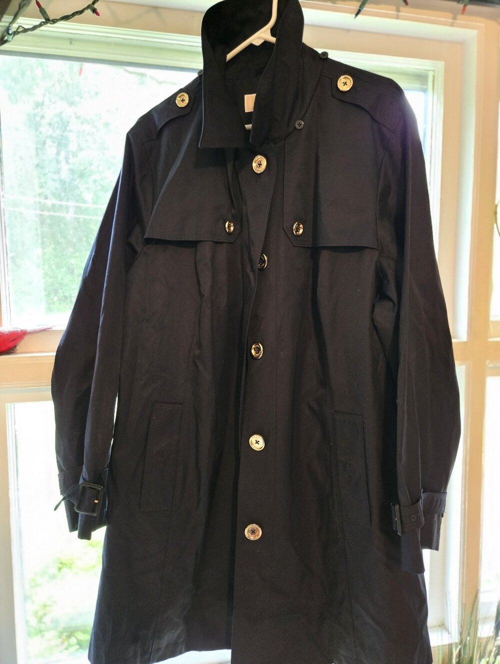 Woman Navy Trench Coat with Button Front